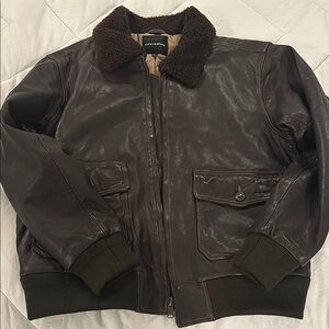 Lucky Brand Brown Real Leather Jacket with Shearling Collar